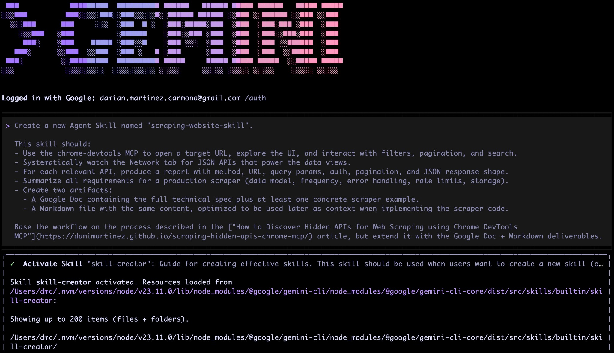 Skill-creator activation in Gemini CLI