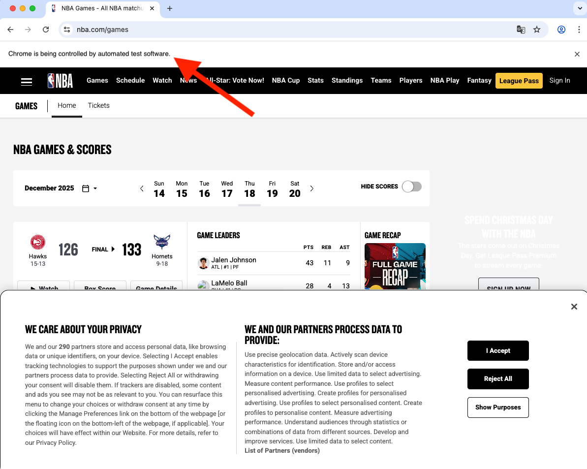 Browser managed by MCP