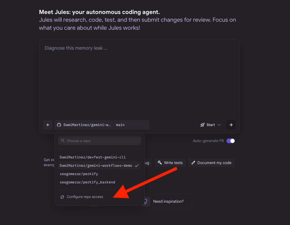 Jules web interface for authorization