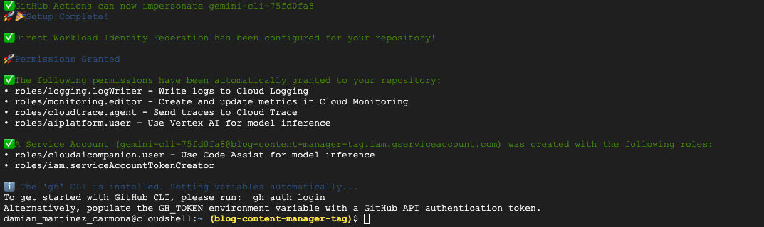 Setup script completion with success message
