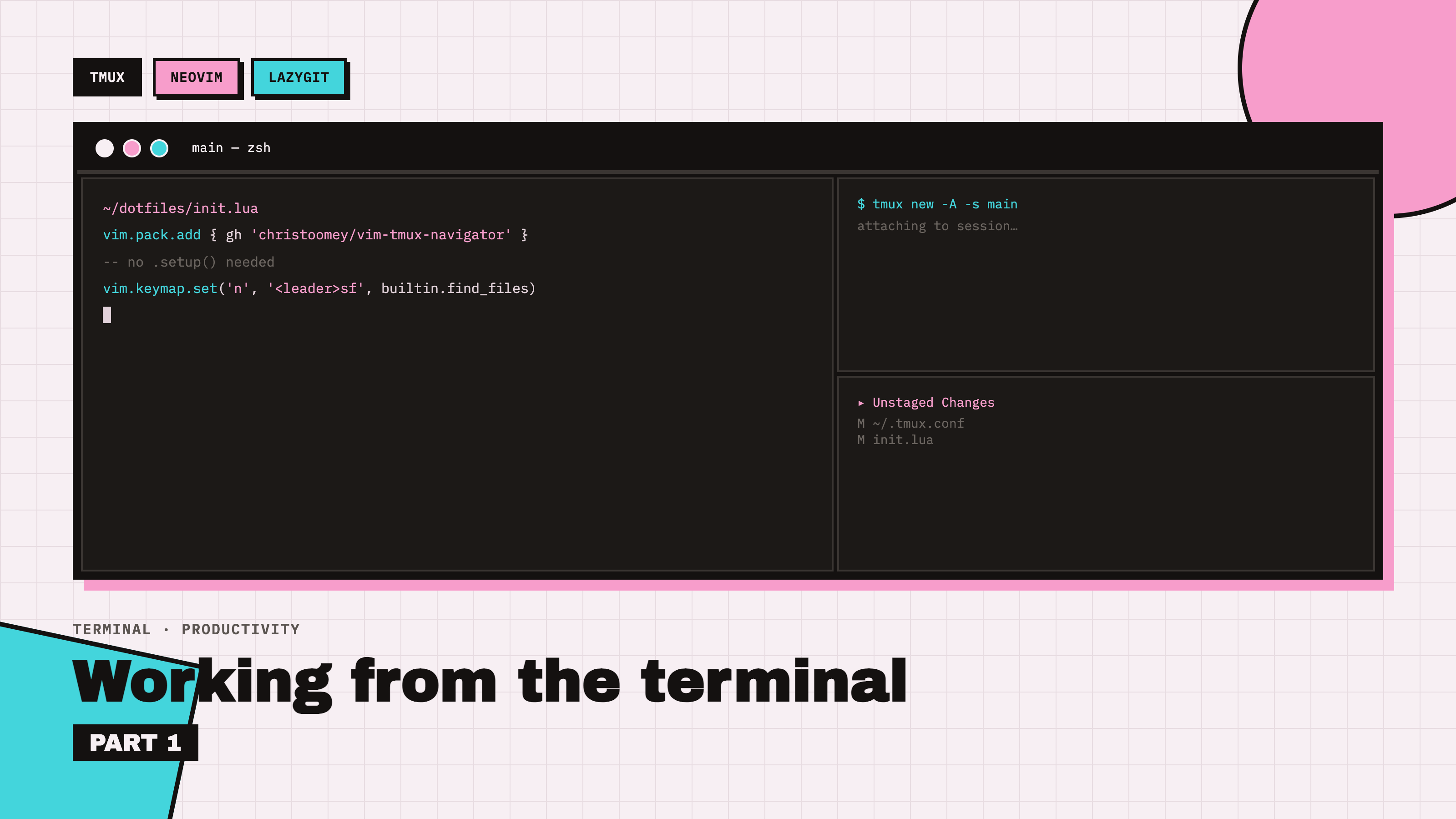 Terminal setup with tmux, Neovim, and lazygit